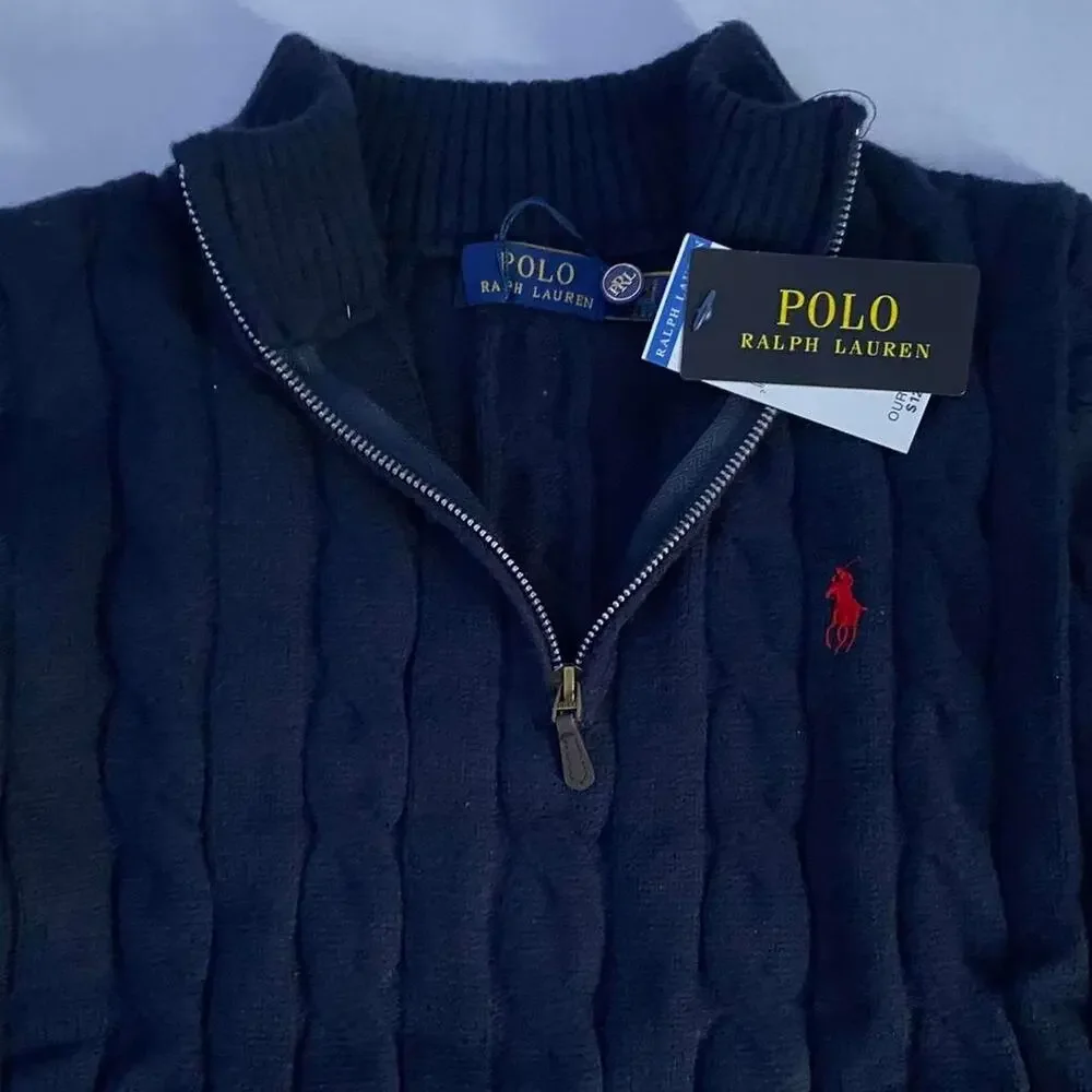 Polo Ralph Lauren navy cable knit cotton quarter zip sweater